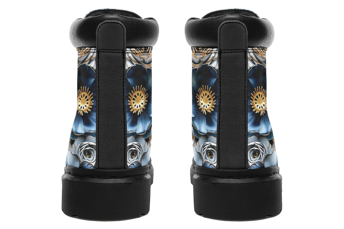 Gold And Blue Florals Classic Boots