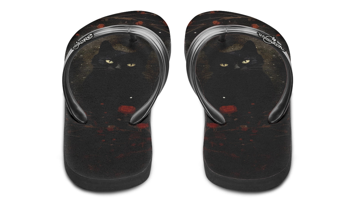 Black Cat And Roses Flip Flops