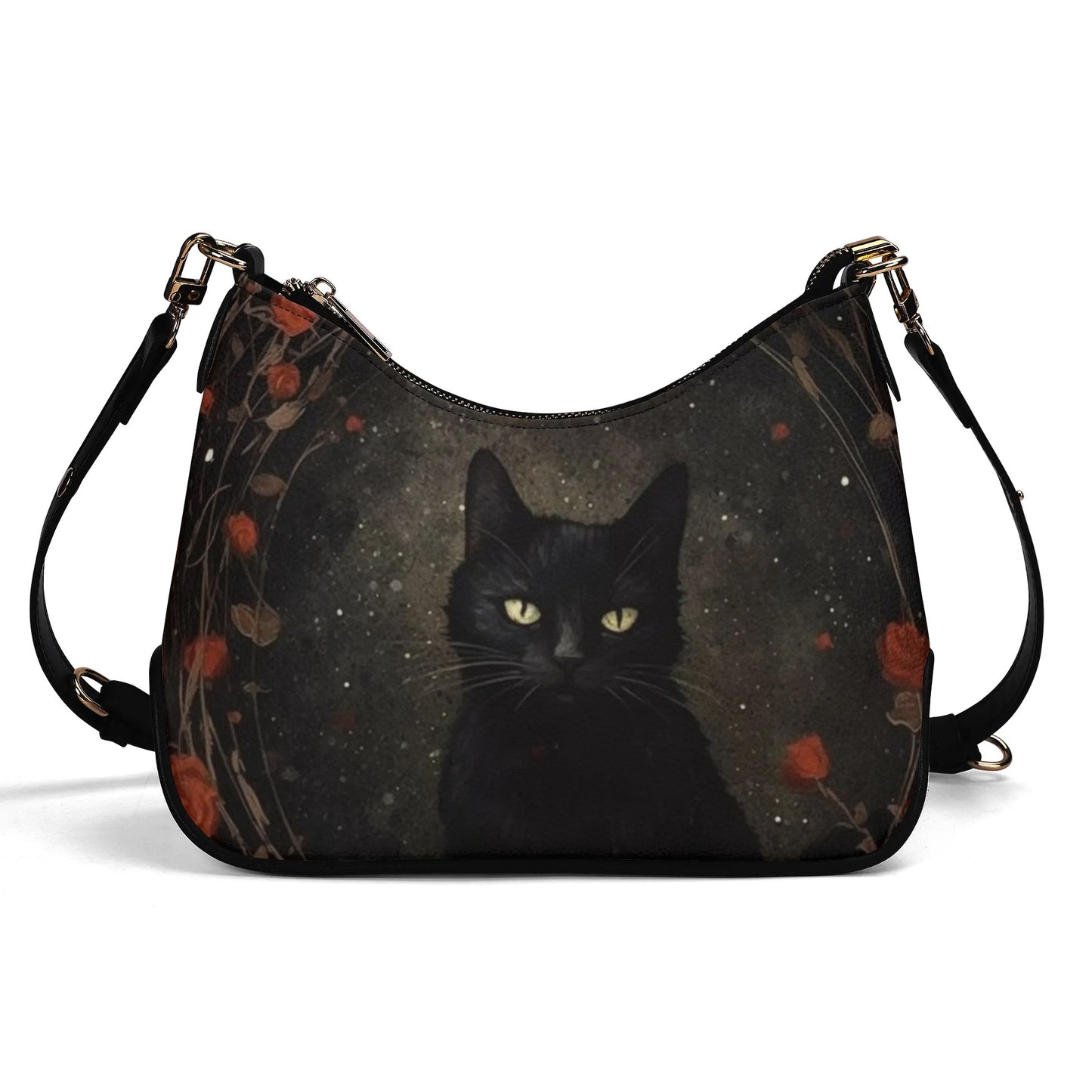 Black Cat And Roses Cross-Body Bag