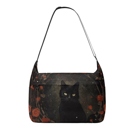 Black Cat And Roses Messenger Bag