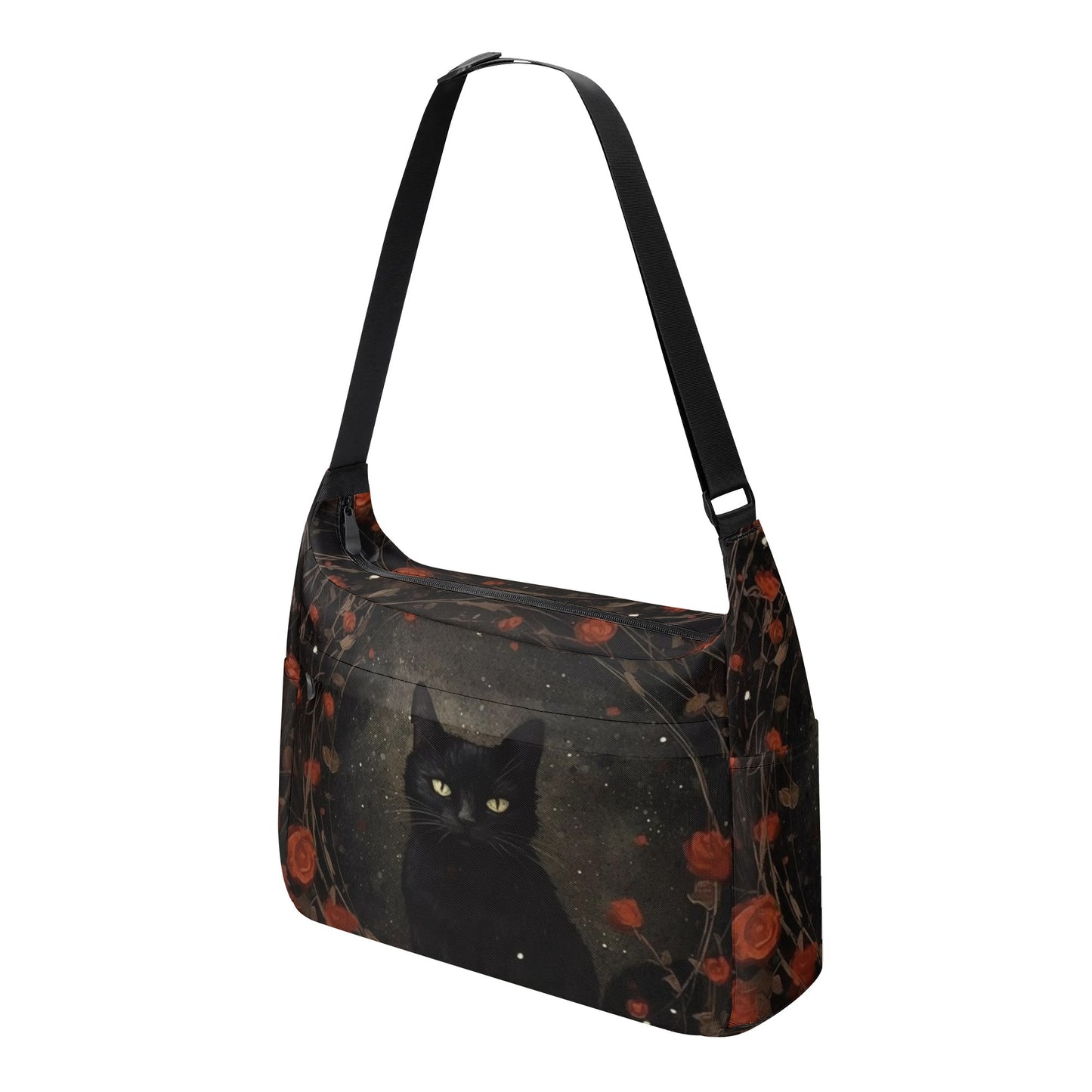 Black Cat And Roses Messenger Bag