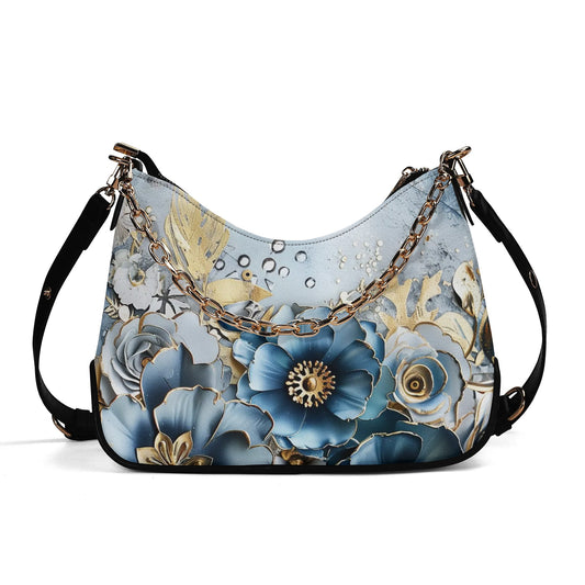 Gold And Blue Florals Cross-Body Bag