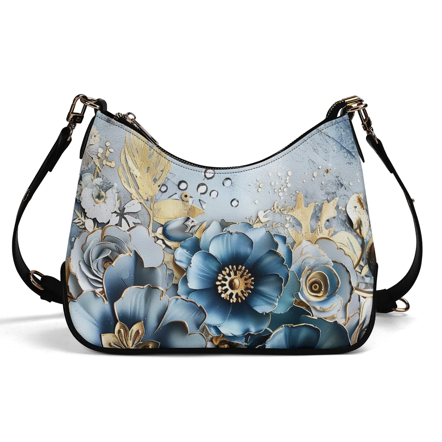 Gold And Blue Florals Cross-Body Bag