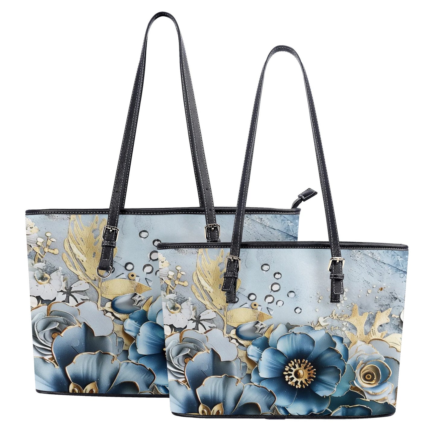 Gold And Blue Florals Tote Bag