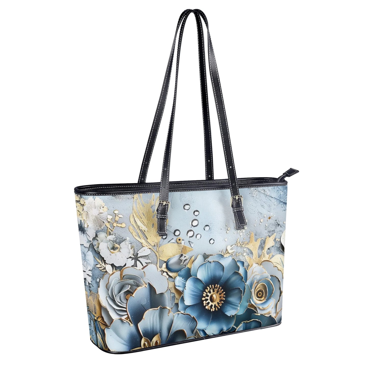 Gold And Blue Florals Tote Bag