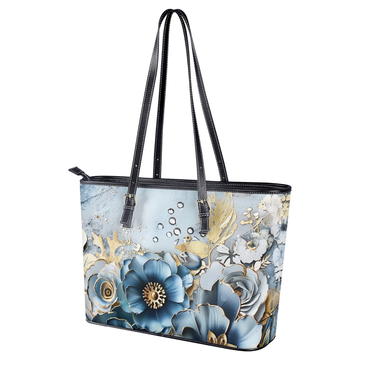 Gold And Blue Florals Tote Bag