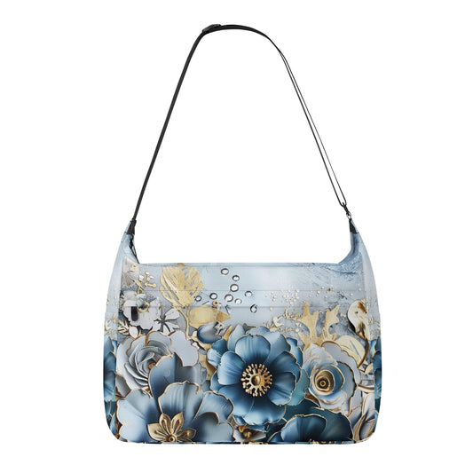 Gold And Blue Florals Messenger Bag