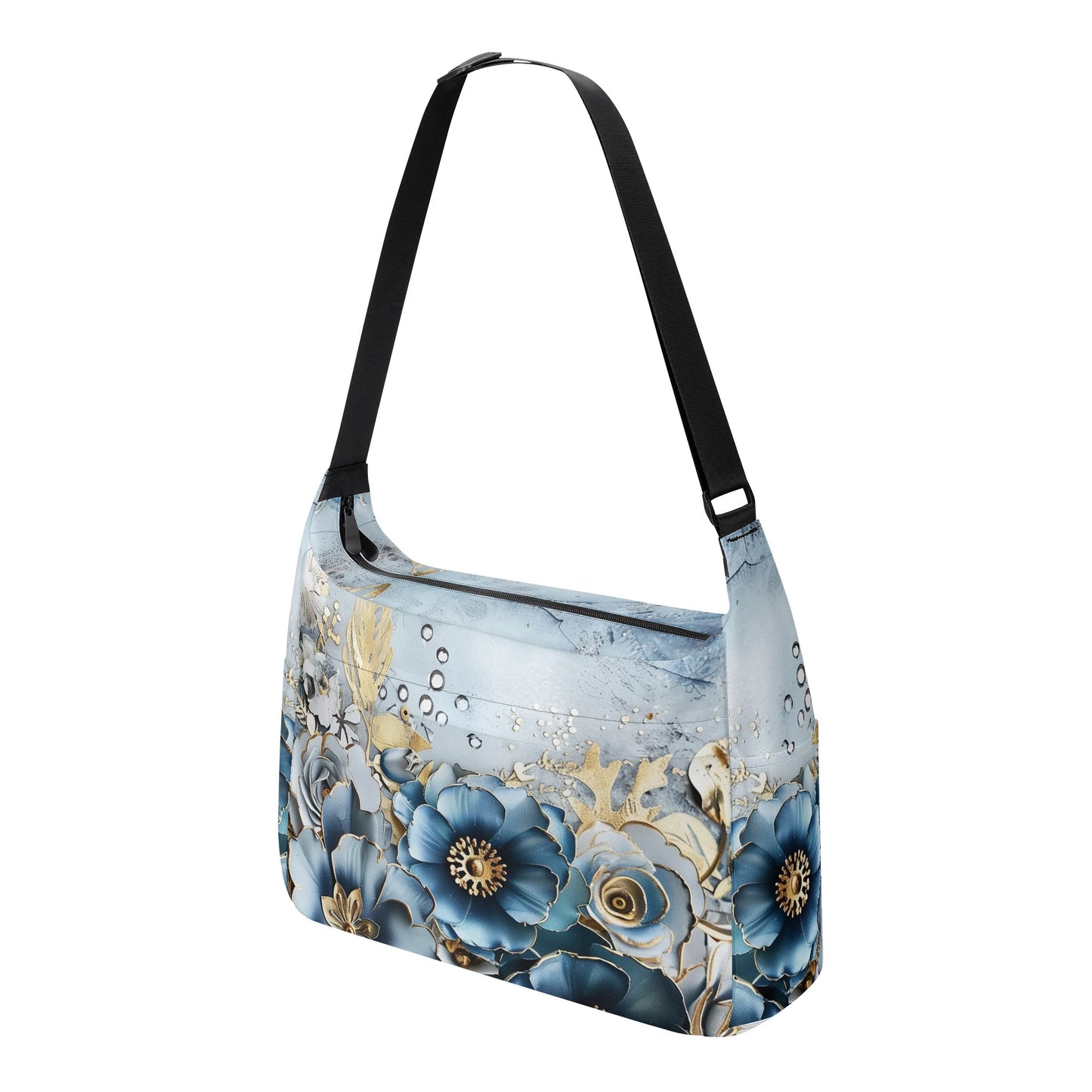 Gold And Blue Florals Messenger Bag