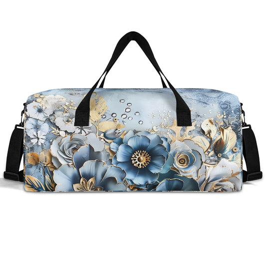 Gold And Blue Florals Duffel Bag