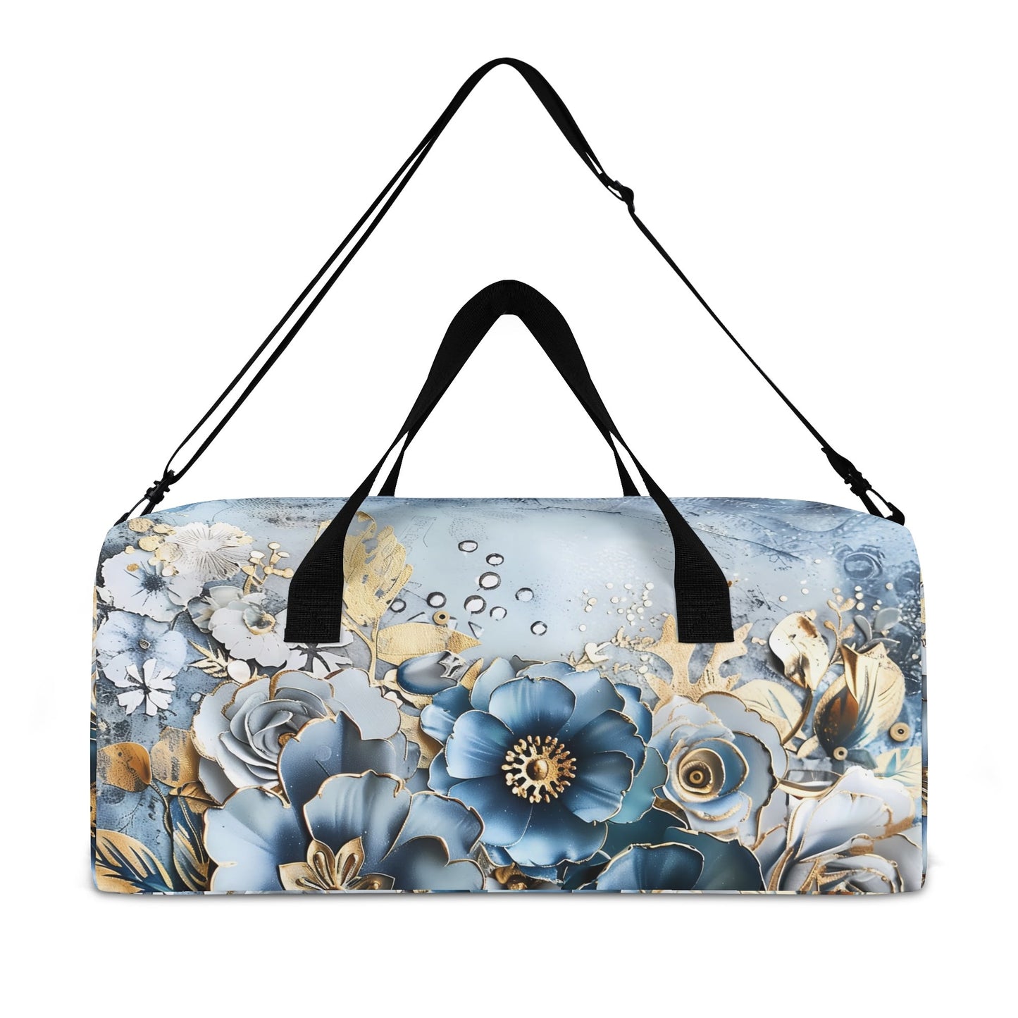 Gold And Blue Florals Duffel Bag