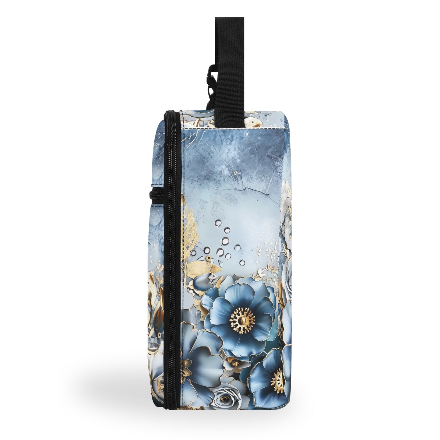 Gold And Blue Florals Insulated Lunch Bag