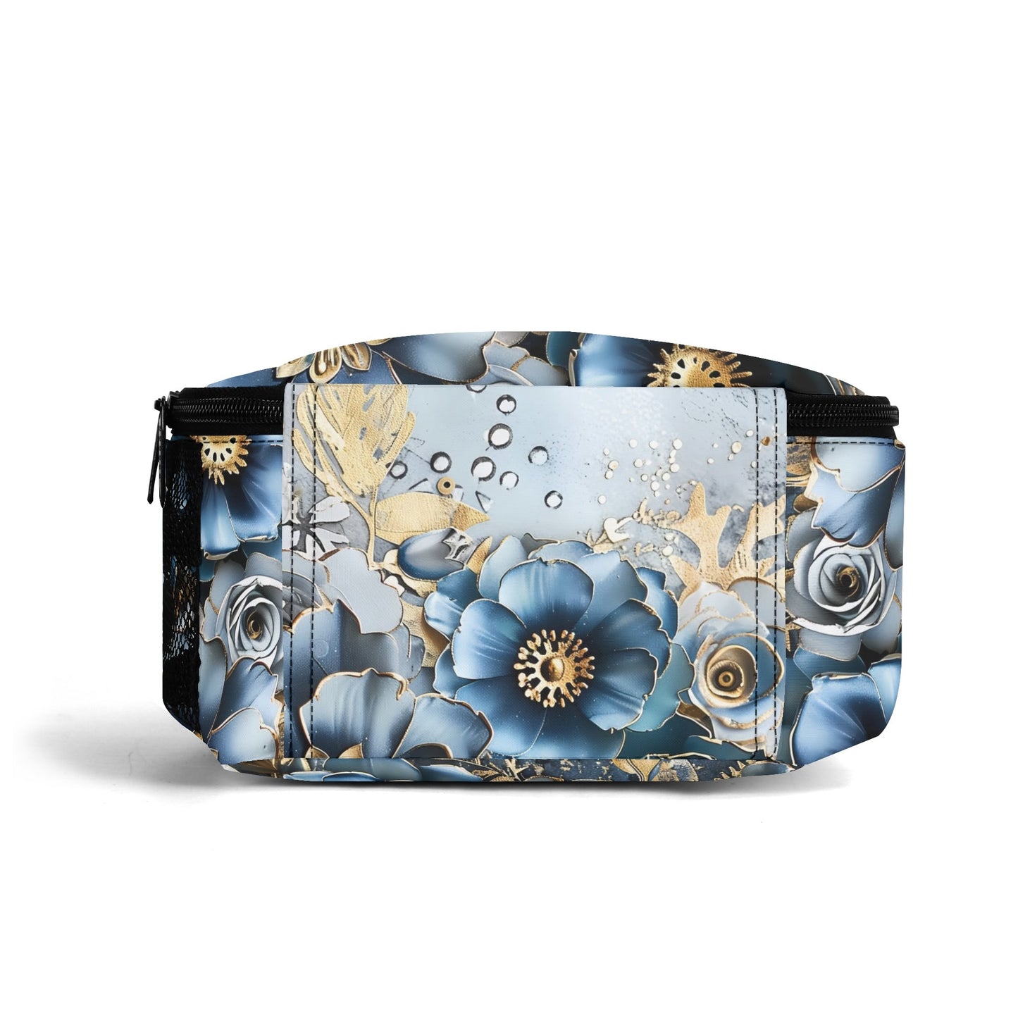 Gold And Blue Florals Insulated Lunch Bag