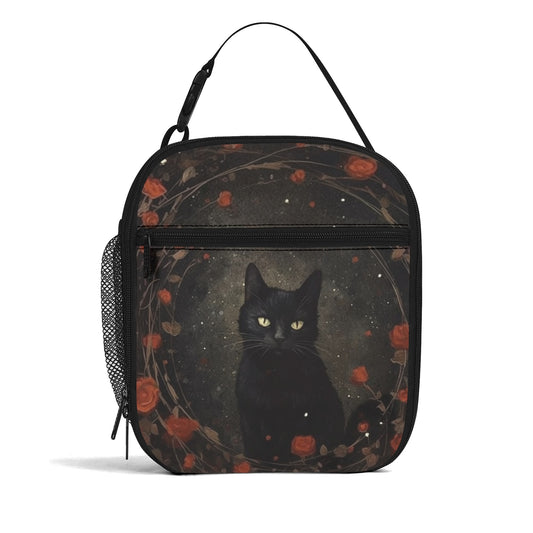 Black Cat And Roses Insulated Lunch Bag