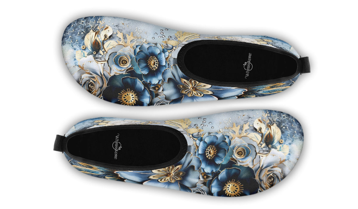 Gold And Blue Florals Aqua shoes