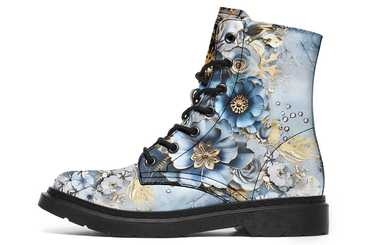 Gold And Blue Florals Boots