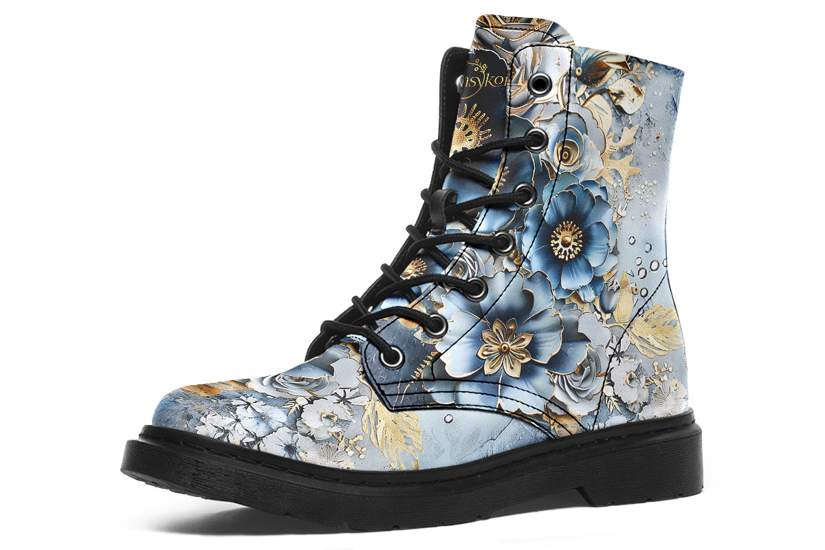 Gold And Blue Florals Boots