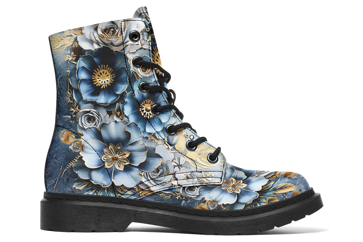 Gold And Blue Florals Boots