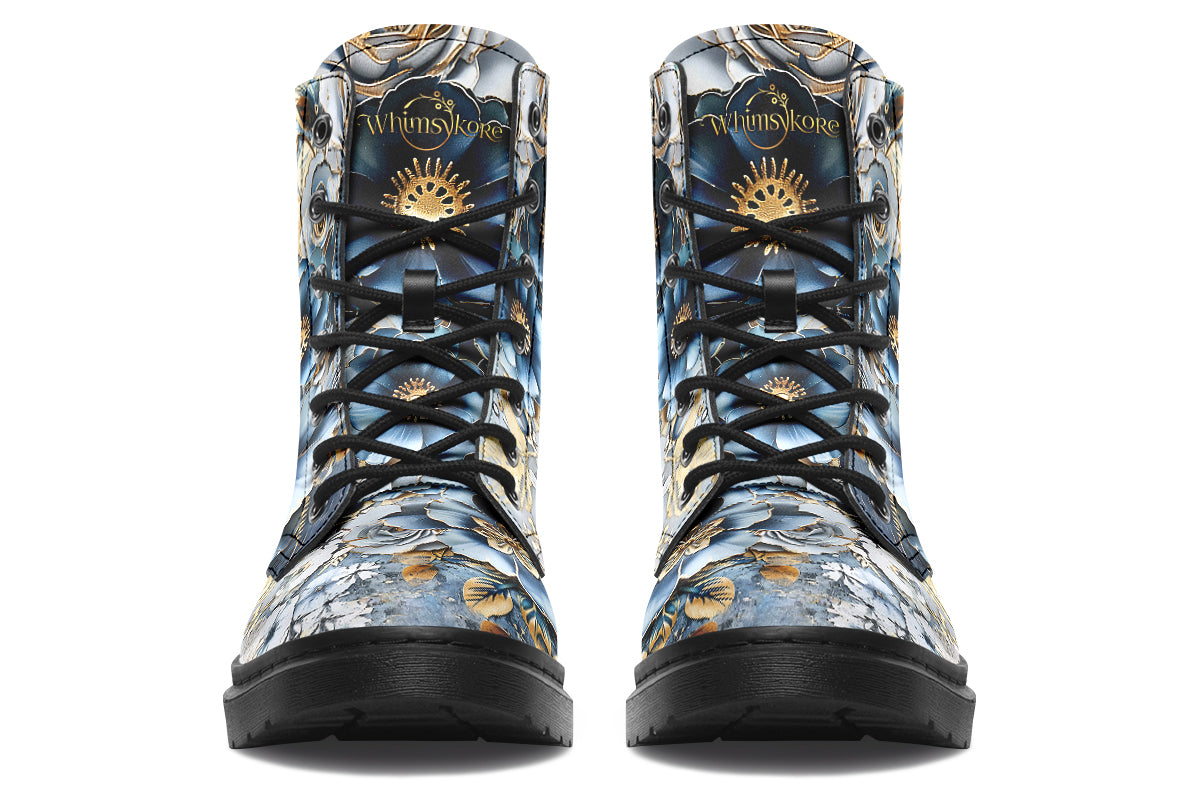 Gold And Blue Florals Boots