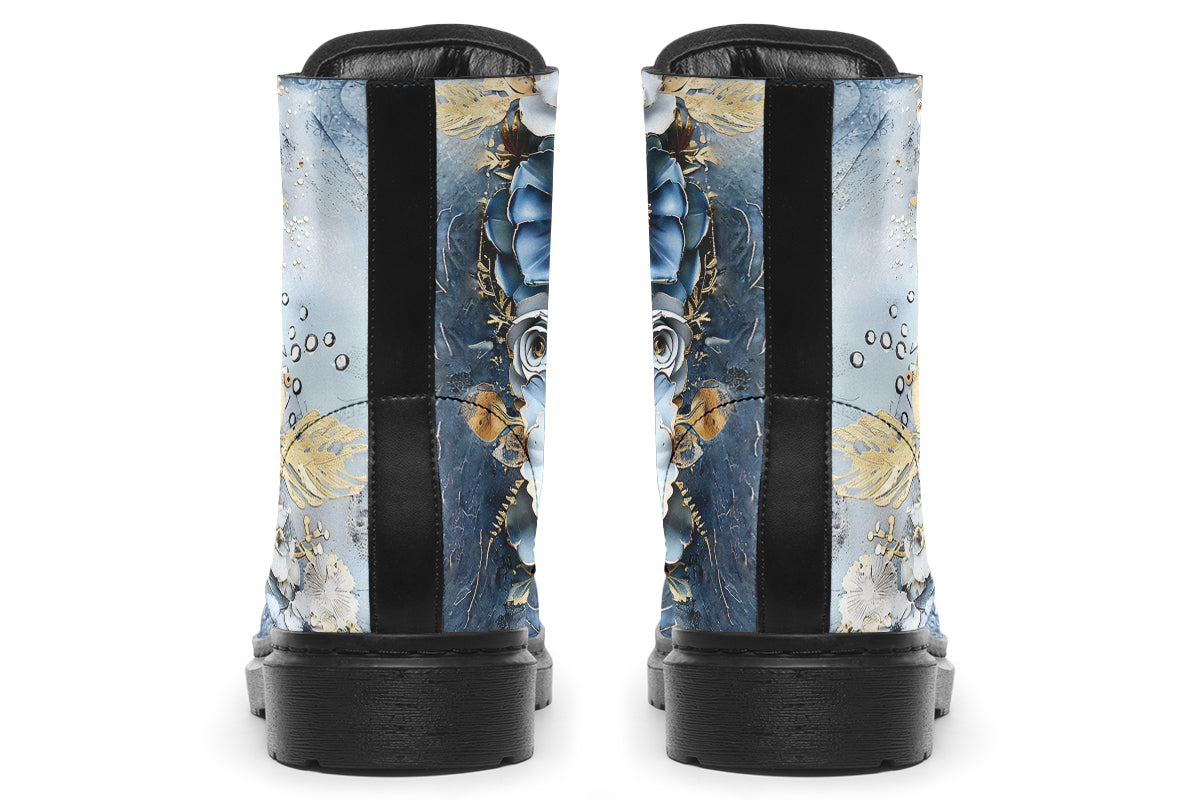 Gold And Blue Florals Boots