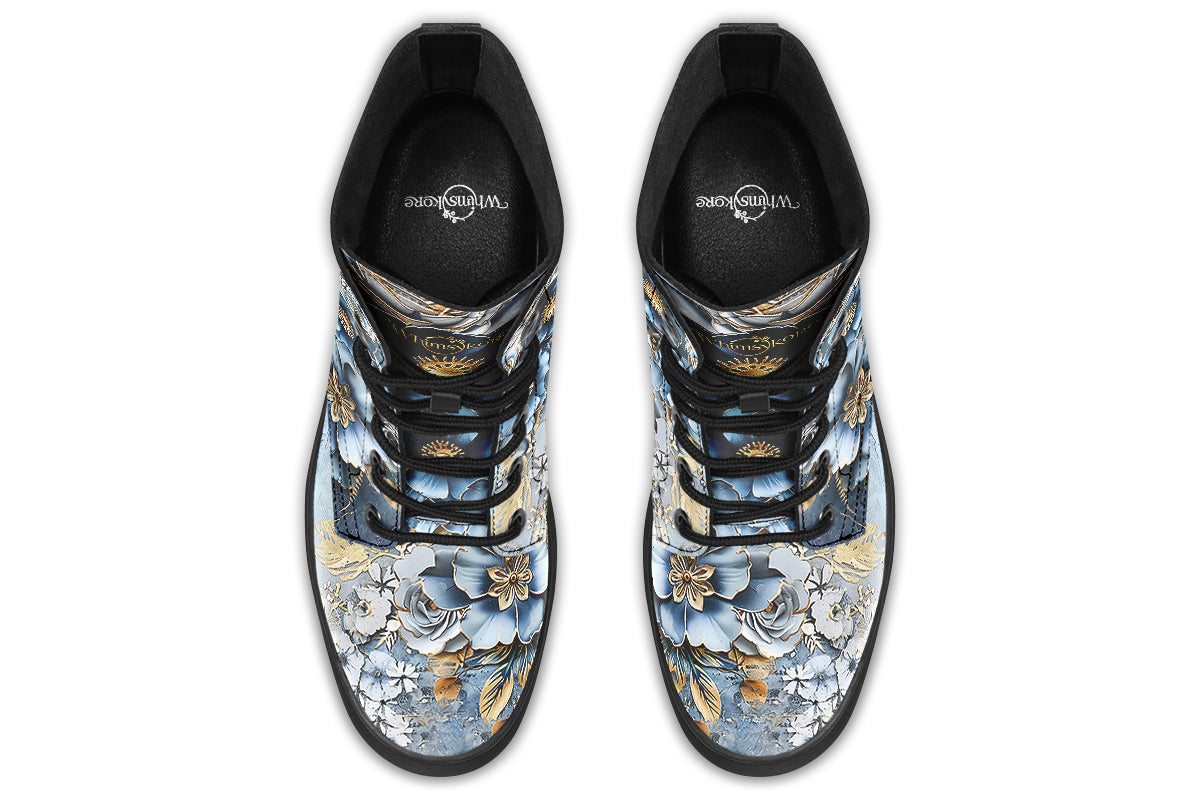 Gold And Blue Florals Boots