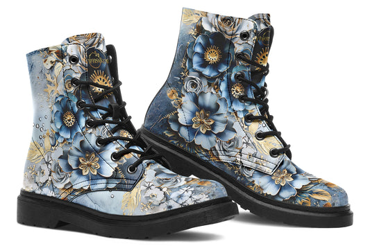 Gold And Blue Florals Boots