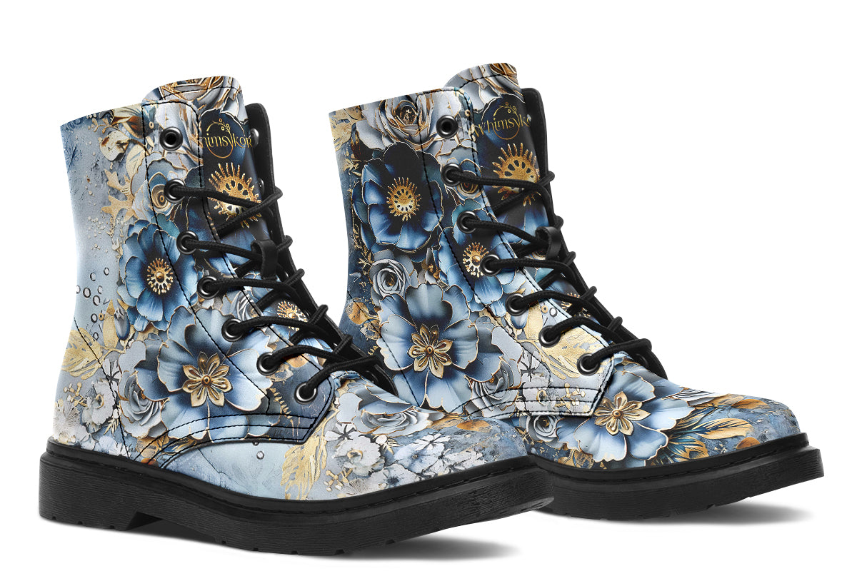 Gold And Blue Florals Boots