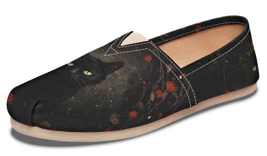 Black Cat And Roses Casual Shoes