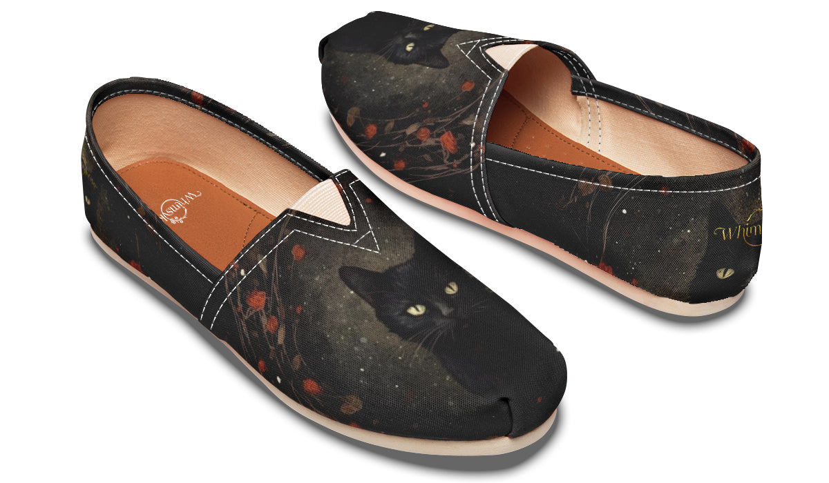 Black Cat And Roses Casual Shoes