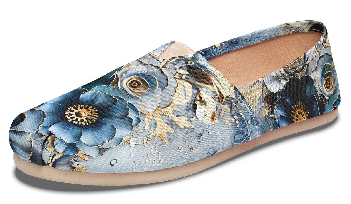 Gold And Blue Florals Casual Shoes