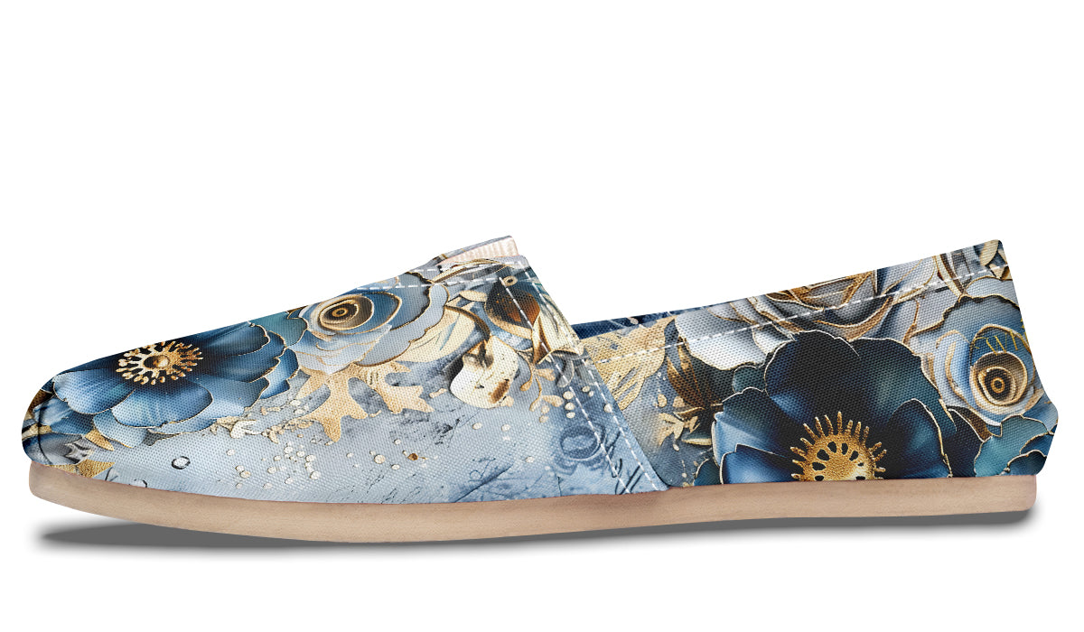 Gold And Blue Florals Casual Shoes