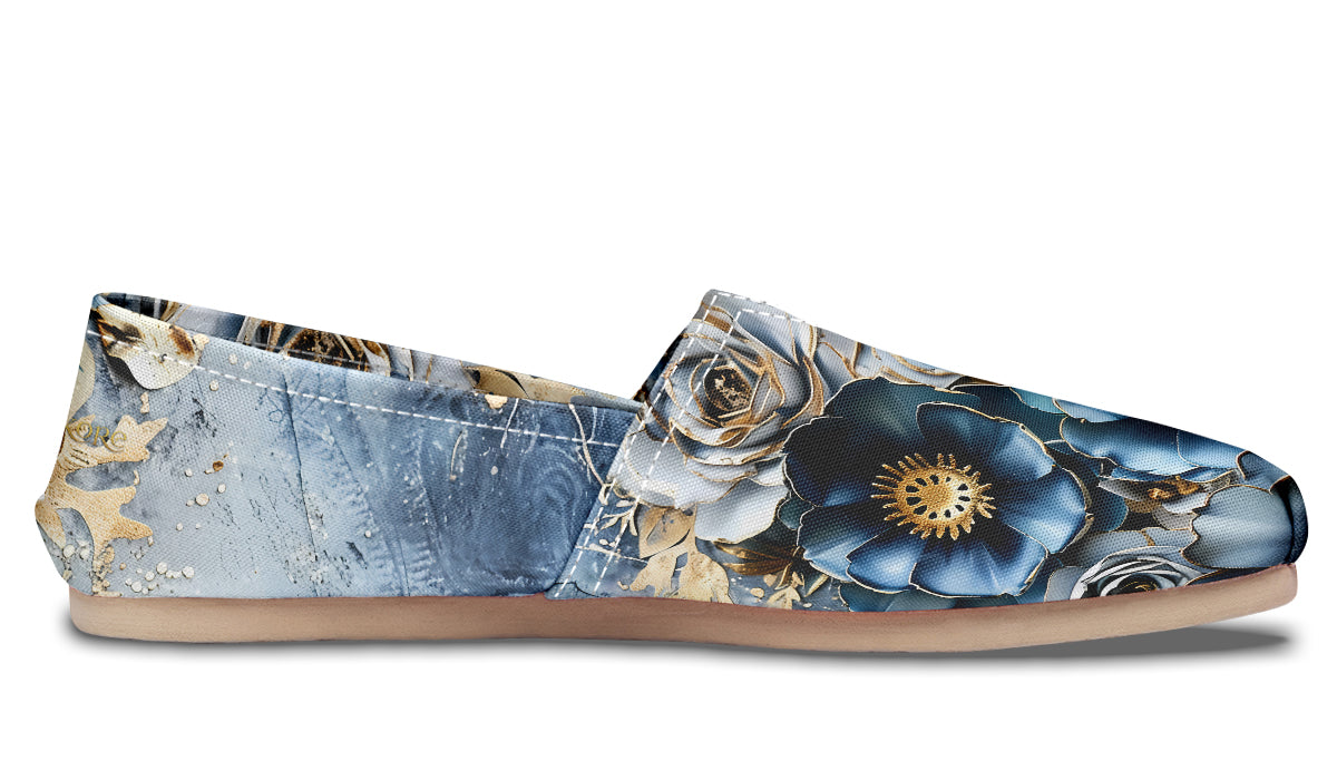 Gold And Blue Florals Casual Shoes