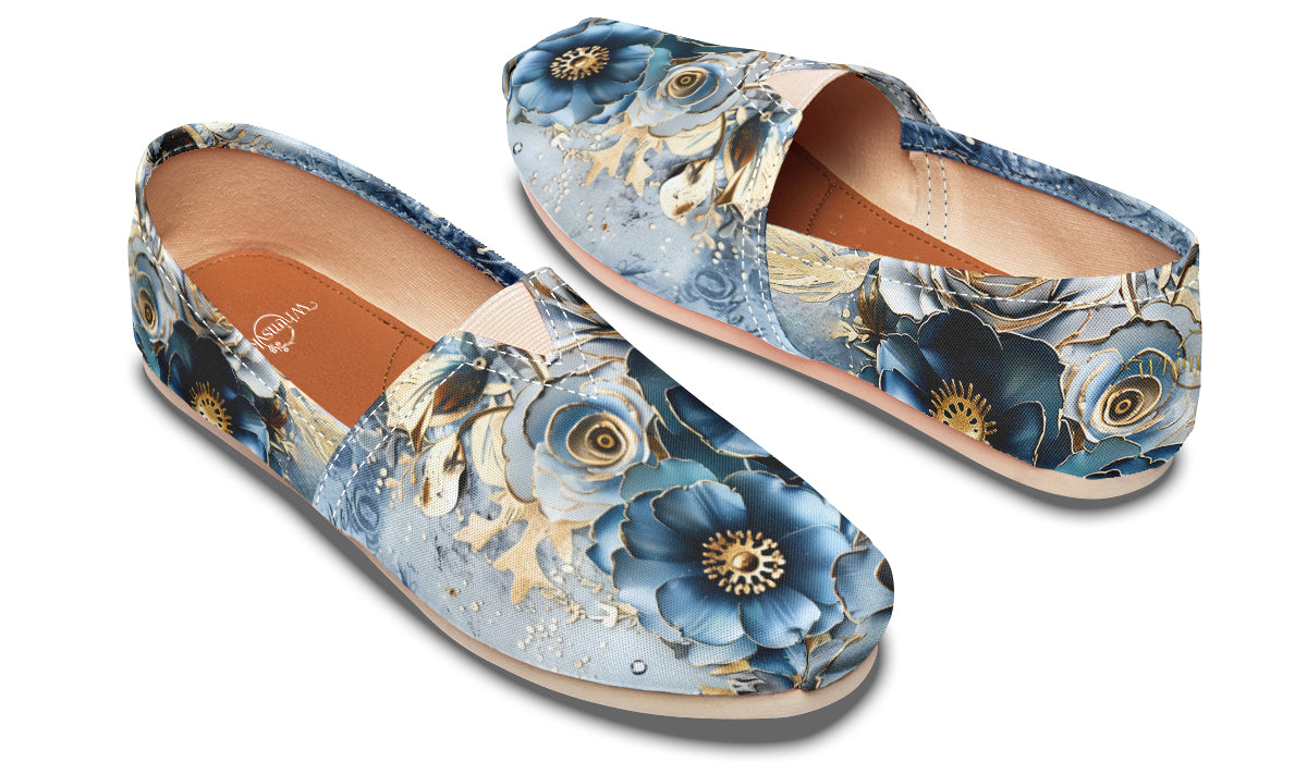 Gold And Blue Florals Casual Shoes