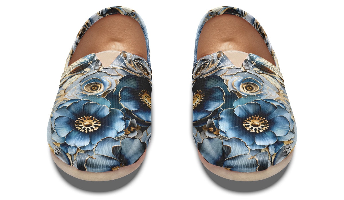 Gold And Blue Florals Casual Shoes