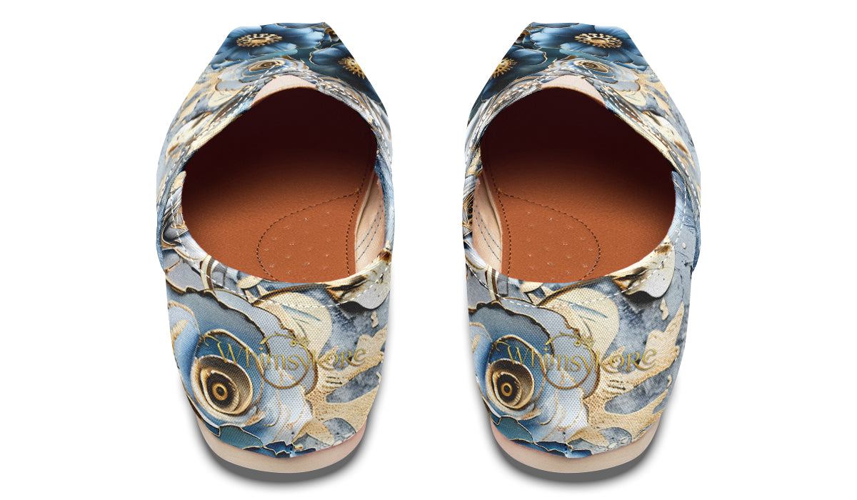 Gold And Blue Florals Casual Shoes