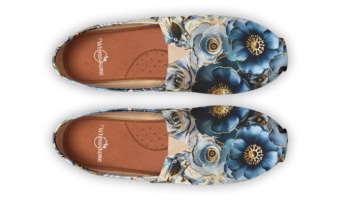 Gold And Blue Florals Casual Shoes