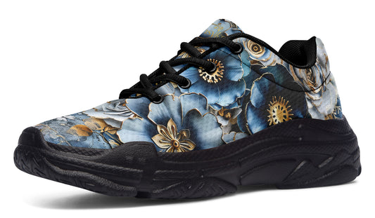 Gold And Blue Florals Chunky Sneakers