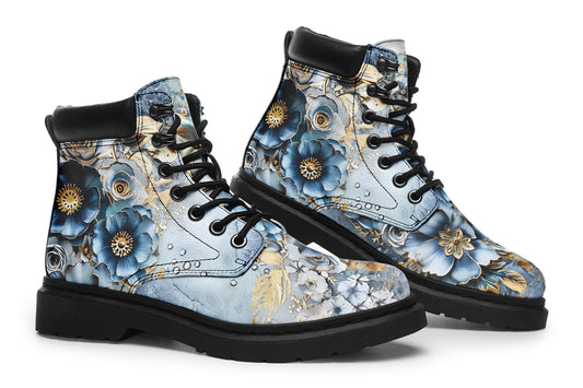 Gold And Blue Florals Classic Boots