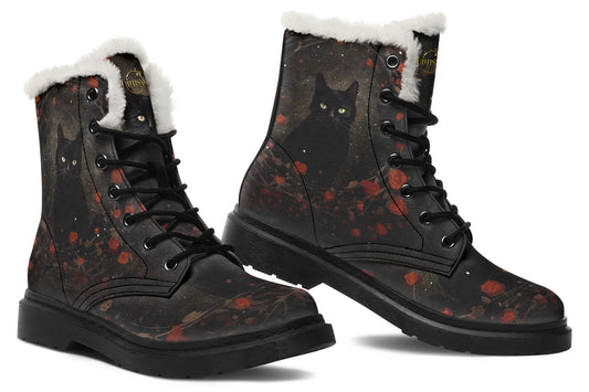 Black Cat And Roses Cozy Boots