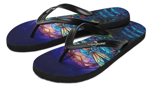 Stained Glass Dragonfly Flip Flops