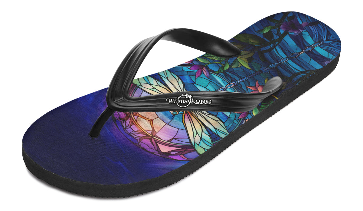 Stained Glass Dragonfly Flip Flops