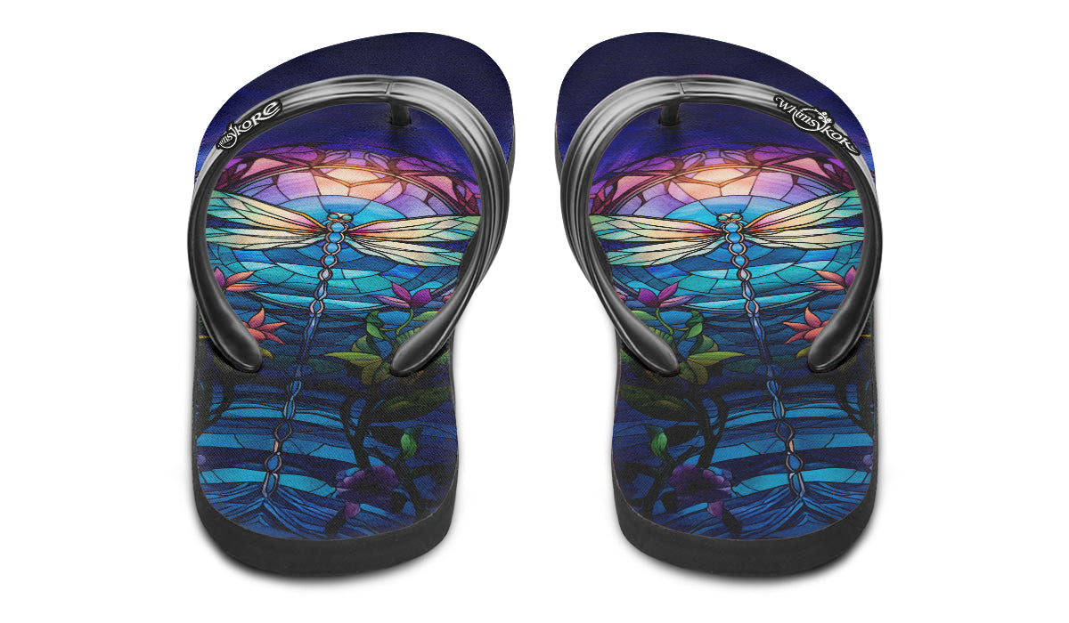 Stained Glass Dragonfly Flip Flops