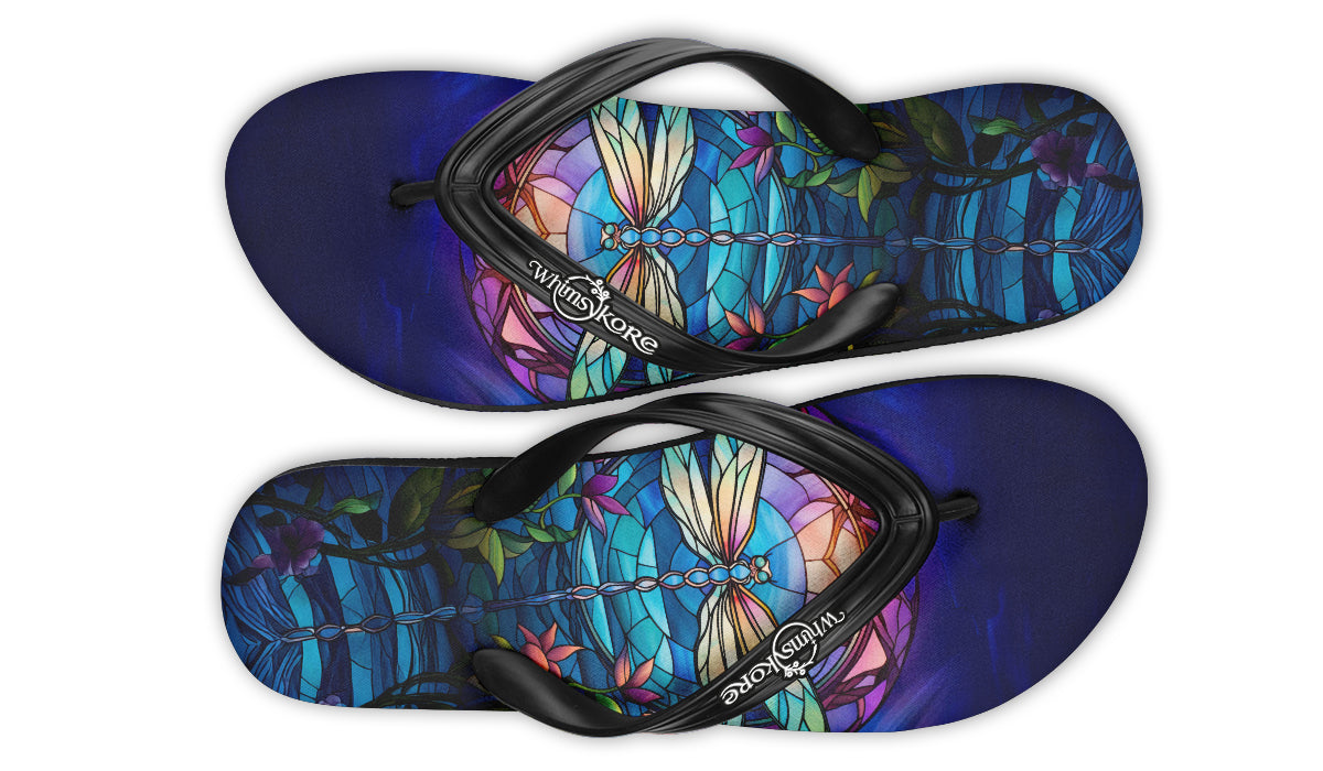 Stained Glass Dragonfly Flip Flops