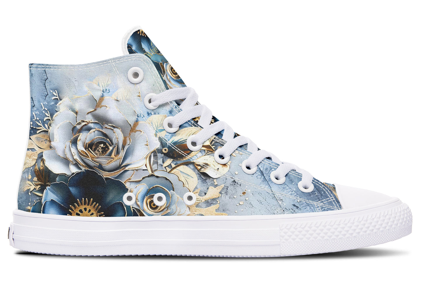 Gold And Blue Florals High Tops