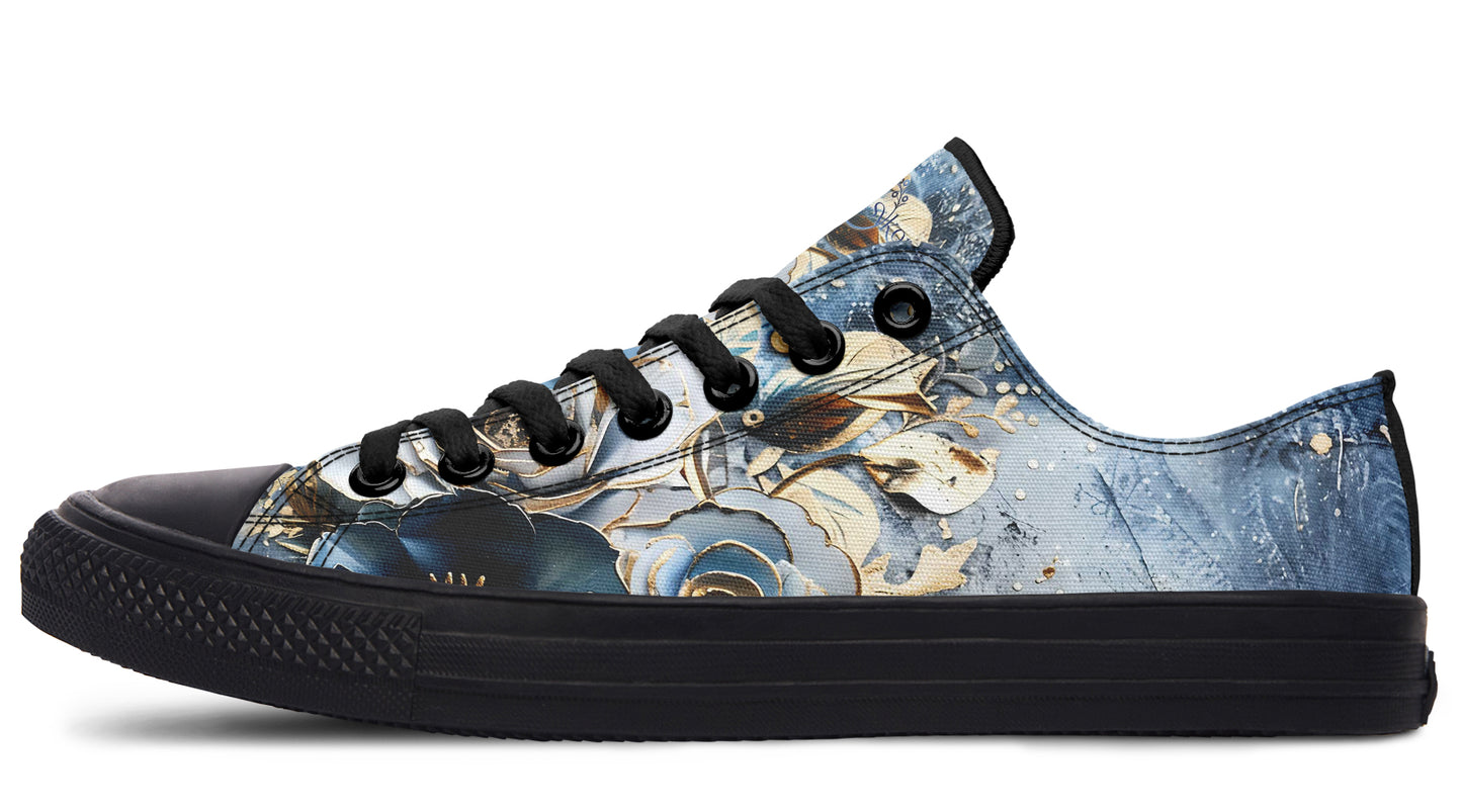 Gold And Blue Florals Low Tops