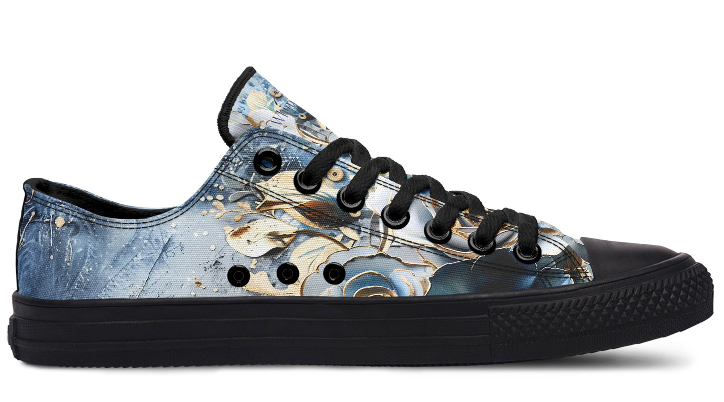 Gold And Blue Florals Low Tops