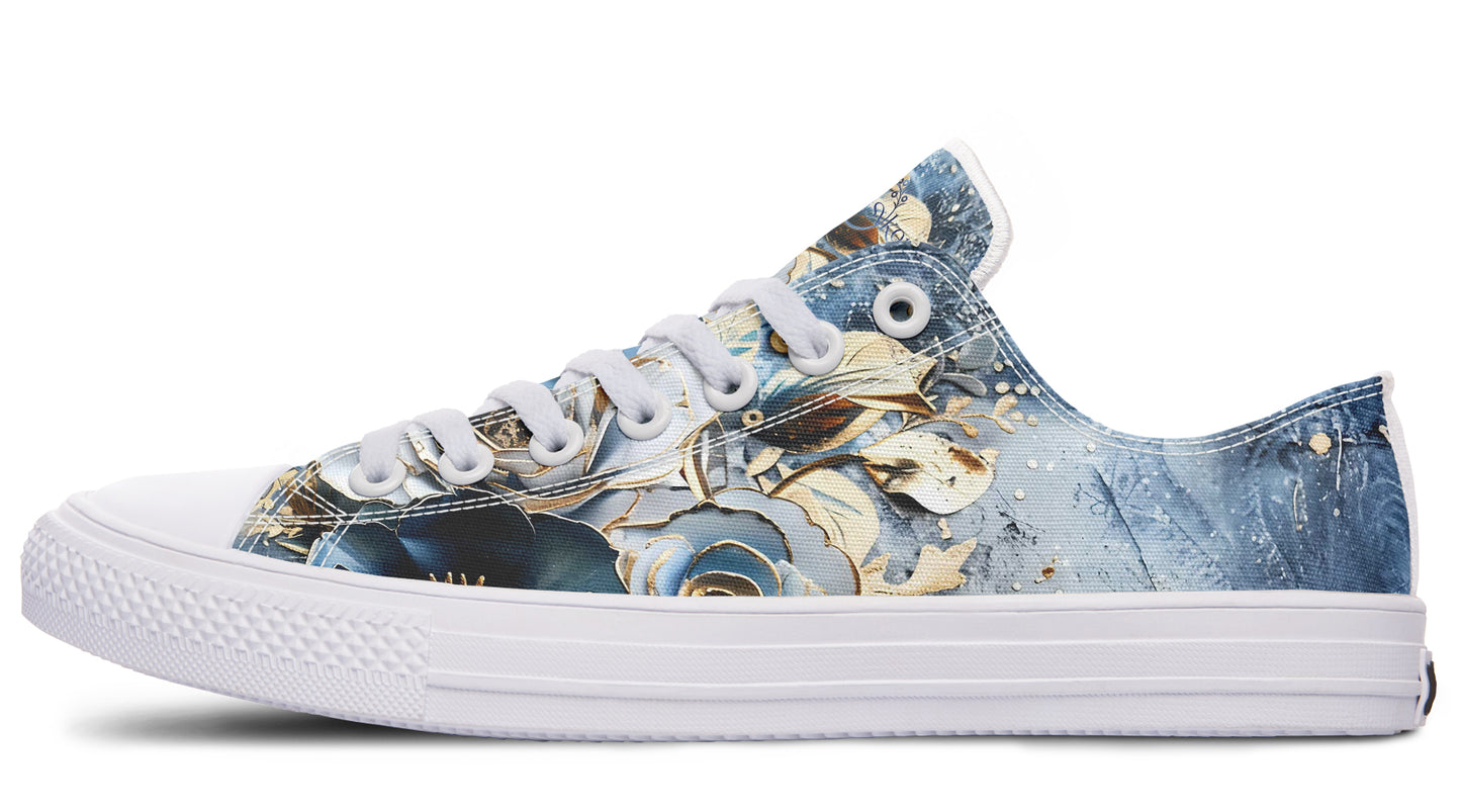 Gold And Blue Florals Low Tops