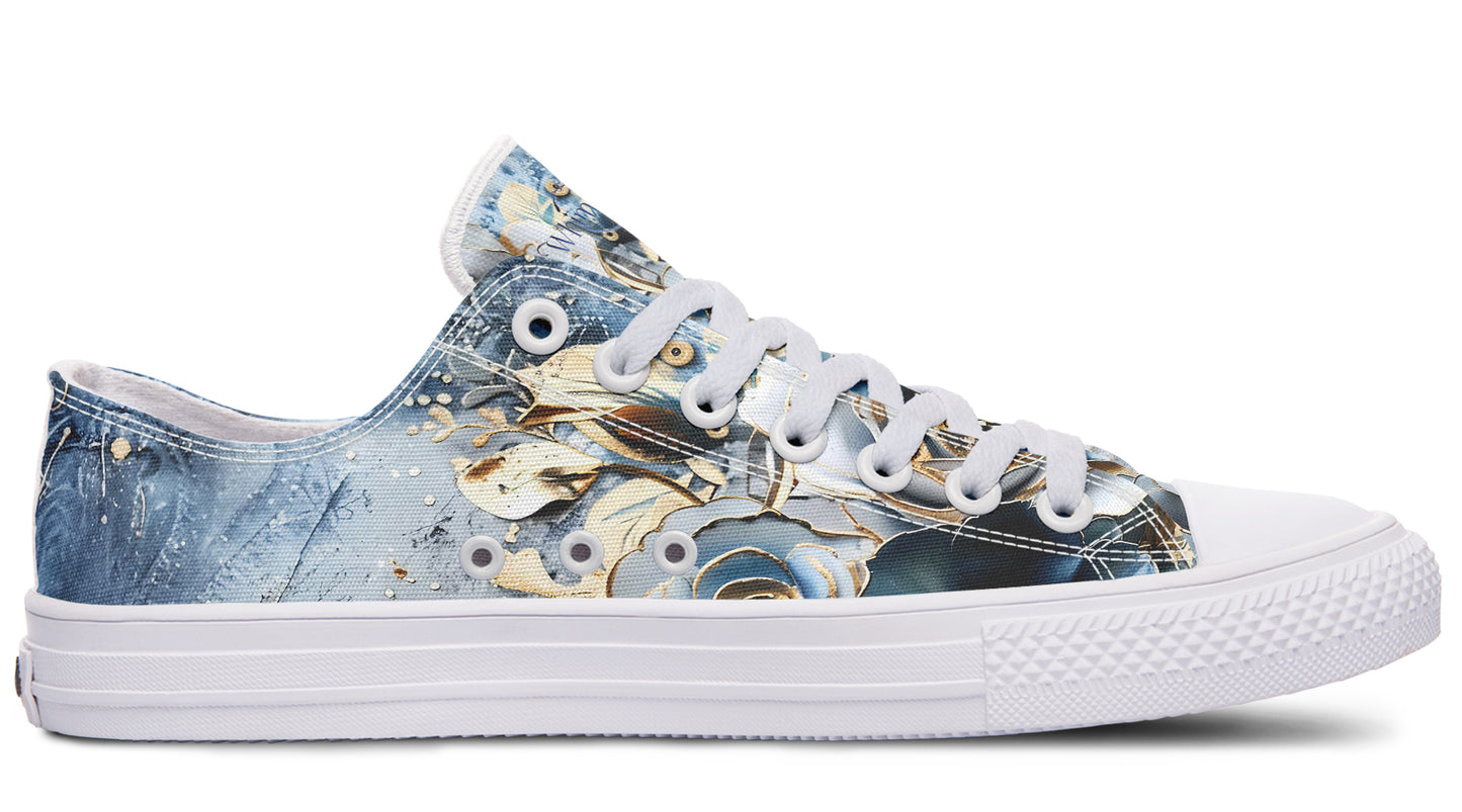 Gold And Blue Florals Low Tops