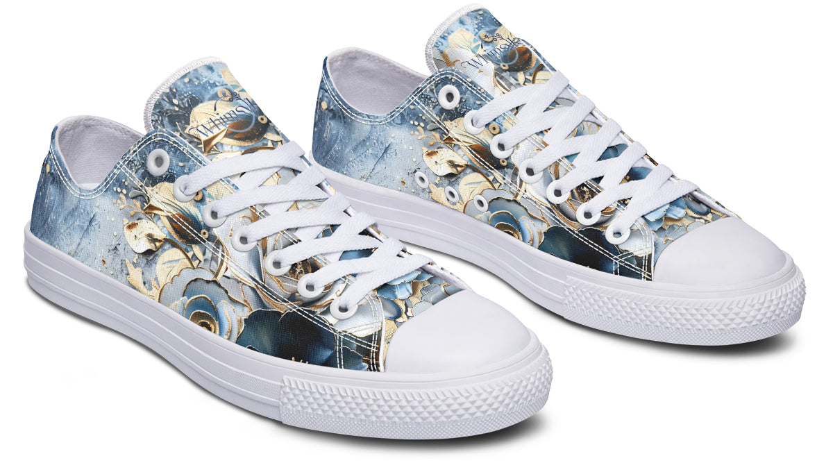 Gold And Blue Florals Low Tops