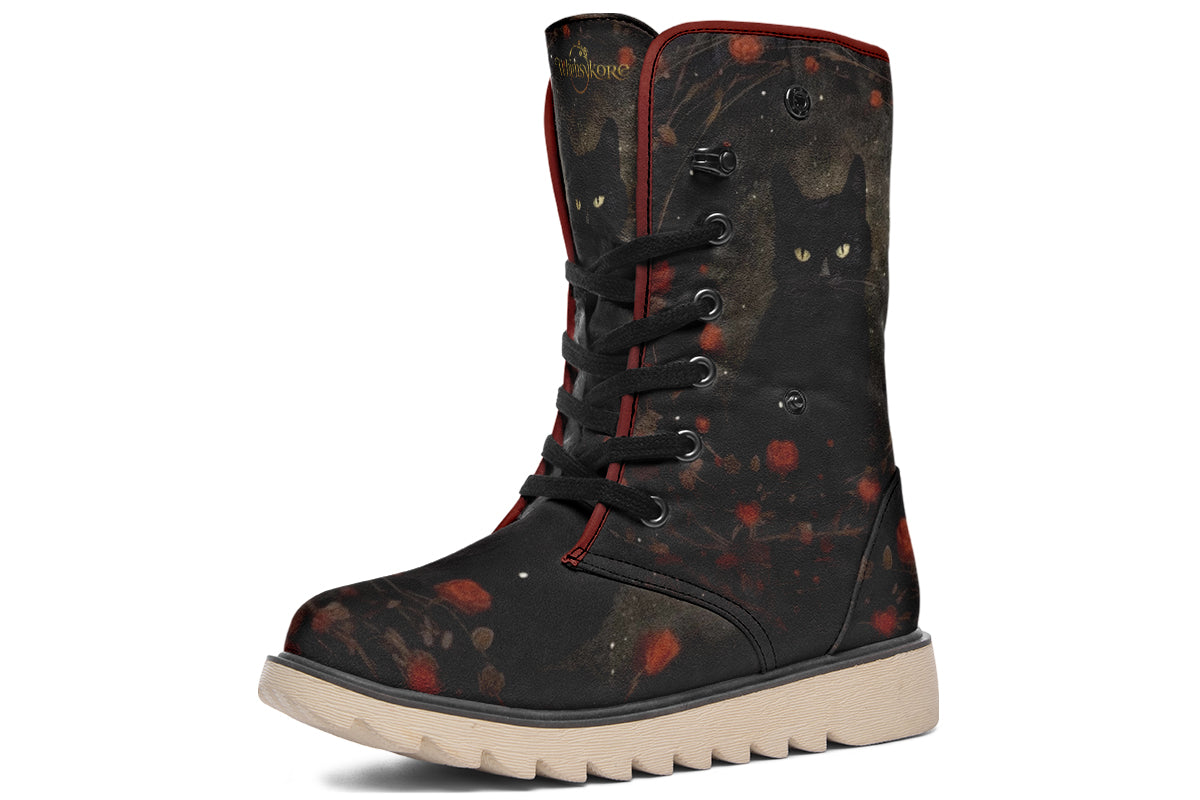 Black Cat And Roses Polar Boots