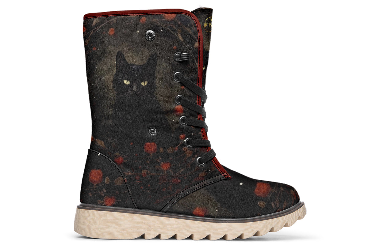 Black Cat And Roses Polar Boots